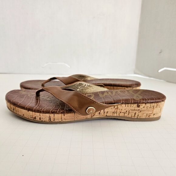Sam Edelman Tanya Sandals Womens 8.5 M Brown Thong Flip Flop Cork Wedge Heel - Picture 9 of 10